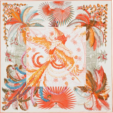 90 x 90 cm scarf Hermès | Mythiques Phoenix Coloriages  Mythiques Phoenix Coloriages 100% silk twill scarf, hand-rolled (90 cm x 90 cm)  Designed by Laurence Bourthoumieux Ref. : H003015S 12 Hermes Scarves, Art Chinois, Hermes Accessories, Silk Accessories, Art Japonais, Hermes Scarf, Scarf Design, Turbans, Scarf Pattern