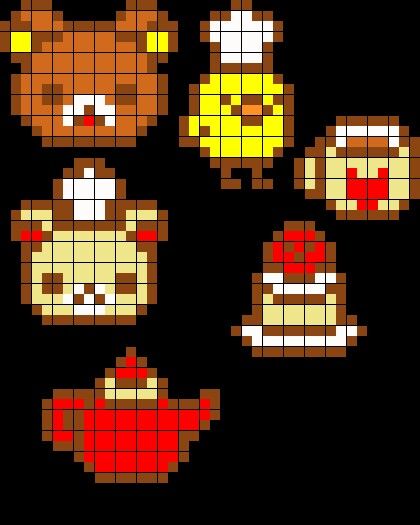 Pixel Art Rilakkuma, Rilakkuma Perler Beads, Rilakkuma Pixel Art, Mc Ideas, Pixel Beads, Kandi Ideas, Beads Pattern, Pixel Art Grid, Aqua Beads