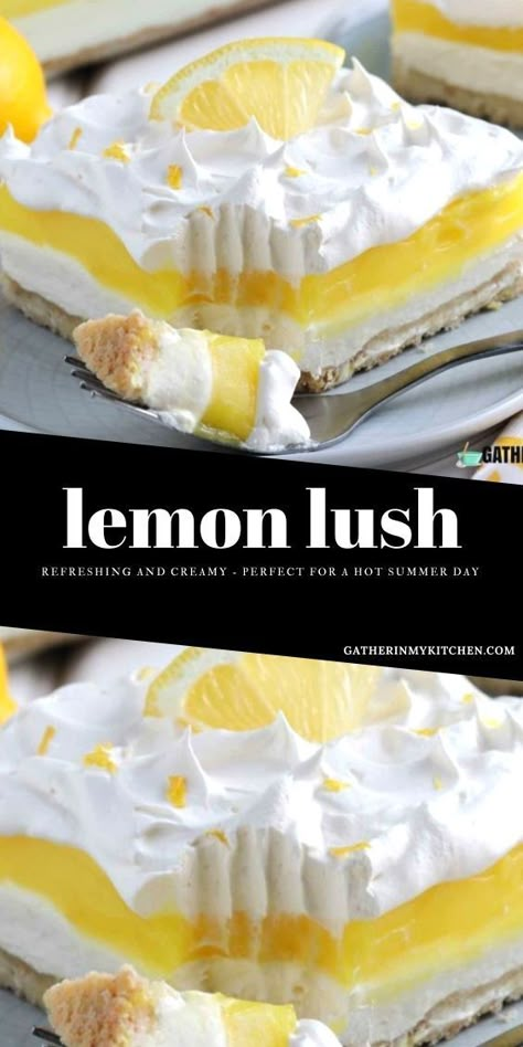 Lemon Lush Dessert Recipe, Lemon Lush Recipe, Lemon Lasagna, Lemon Lush Dessert, Lush Dessert, Lush Cake, Delicious Lemon Cake, Lush Recipes, Lemon Lush