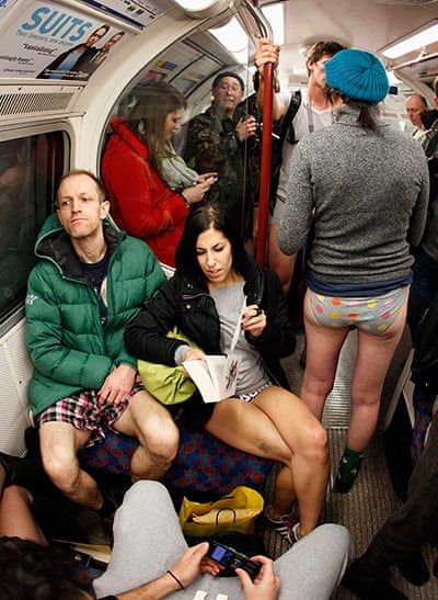 No Trousers on the Tube day - in pictures | UK news | The Guardian Funny Subway Pictures, Accidental Baroque, Tube Photography, London Subway, People In Public, Social Photography, London People, Background Inspiration, London Underground Stations