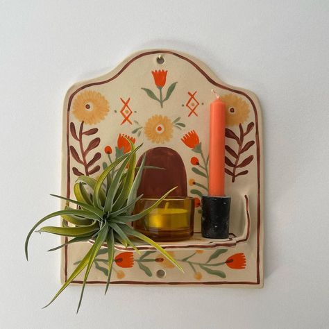 Clay Crafts Air Dry Jewelry, Corinne Lent, Clay Altar, Ceramic Altar, Wall Altar, Clay Home Decor, Wall Shrines, Keramik Design, Ceramic Wall Art