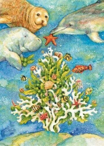 Christmas Card Inside, Let Heaven And Nature Sing, Xmas Drawing, Unique Icons, Florida Christmas, Beachy Christmas, Coastal Holiday, Nautical Christmas, Coral Sea