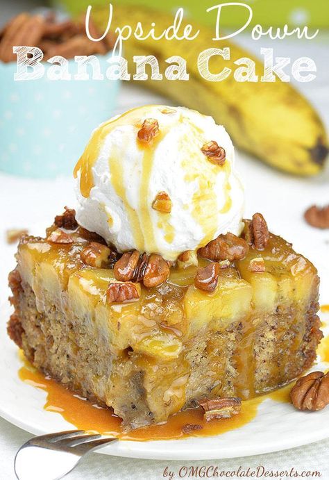 Banana Upside Down Cake | How to Make Upside Down Cake Banana Upside Down Cake, Custard Cake Recipes, Banana Dessert Recipes, Custard Cake, Banana Dessert, Magic Cake, Pineapple Upside Down Cake, Chocolate Chip Banana Bread, A Piece Of Cake