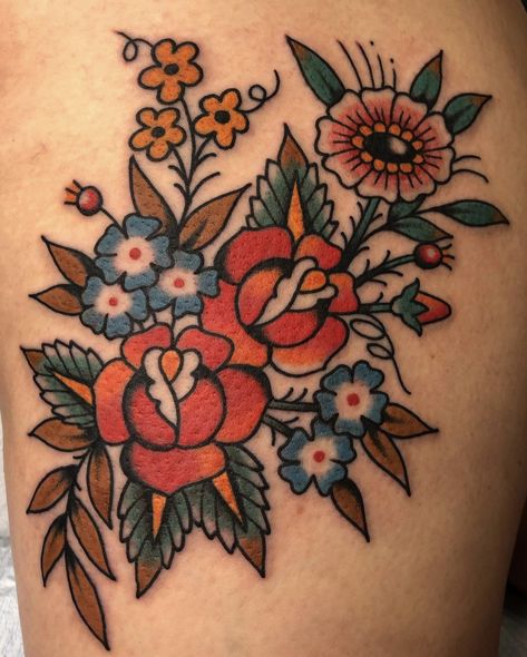 Traditional Tattoo Flowers, Traditional Style Tattoo, Traditional Tattoo Sleeve, Shoes Chunky, Red Ink Tattoos, Traditional Tattoo Art, Tattoo Project, Time Tattoos, American Traditional Tattoo