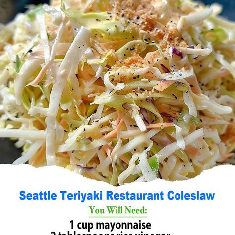 Sherri Reatherford Seattle Teriyaki Restaurant Coleslaw, Coke Slaw, Veggie Salad Recipes, Seattle Restaurants, Veggie Salad, Coleslaw, Salad Recipes, Side Dishes, Seattle