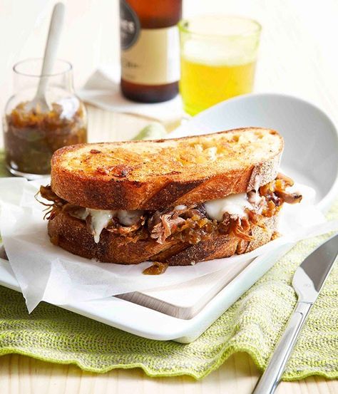 Toasted lamb sandwich with Fontina and green tomato relish - Gourmet Traveller Sandwich Gourmet, Amazing Sandwiches, Lamb Sandwich, Food Calendar, Green Tomato Relish, Toasted Sandwich Recipes, Ultimate Sandwich, Toasted Sandwich, Sandwiches Recipes