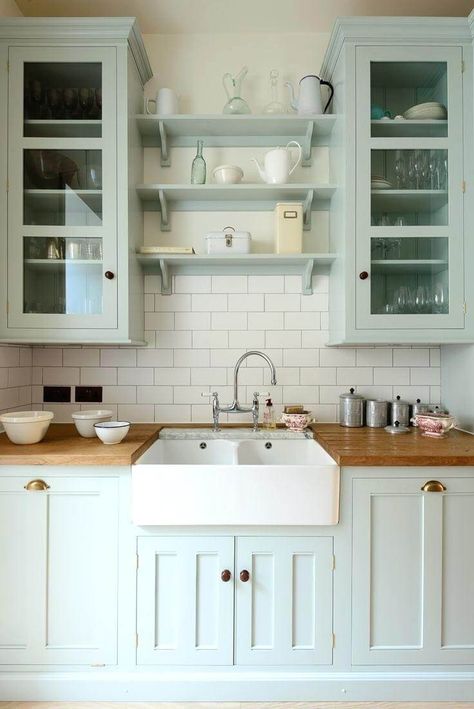 Are you tired of seeing the same white Farmhouse kitchen over and over again. Or maybe you are remodeling your kitchen and looking for something just a little different. I've rounded up my favorite Non-white Farmhouse Kitchens in this post you will LOVE! Backsplash Design, Cottage Kitchen Design, Devol Kitchens, Kabinet Dapur, Farmhouse Kitchen Cabinets, Decor Ikea, Kitchen Cabinet Styles, Farmhouse Kitchen Design, Cottage Kitchens