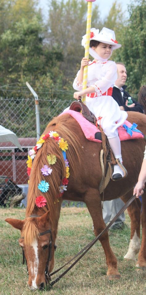 Lexie as Mary Poppins horse was made to look like a carousal horse. Dynamos Costume, Horse Halloween Ideas, Horse Fancy Dress, Modest Halloween Costumes, Horse Halloween Costumes, Horse Crazy Girl, Scarecrow Costume, Trio Halloween Costumes, Costume Works