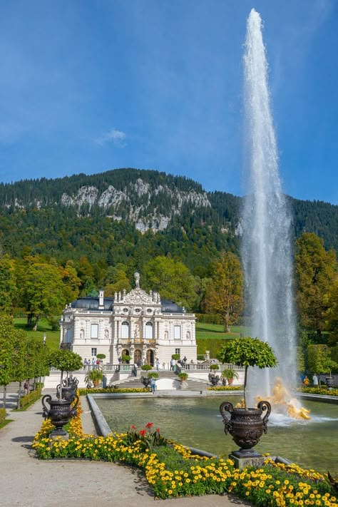 Where to Find the Most Beautiful, Instagrammable Castles and Palaces in Germany || Located in Füssen Germany, Linderhof Palace is one of three ostentatious palaces created by Bavarian King Ludwig II. Fairytale Locations, German Palaces, Linderhof Palace, Romantic Road, Southern Germany, Romantic Backdrop, Instagram Famous, Neuschwanstein Castle, Dream Trip