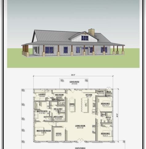 Single Level Floor Plans, Family House Plans, Wrap Around Porch, Farmhouse Design, Family House, Tiny Homes, Barndominium, House Designs, Ranch House