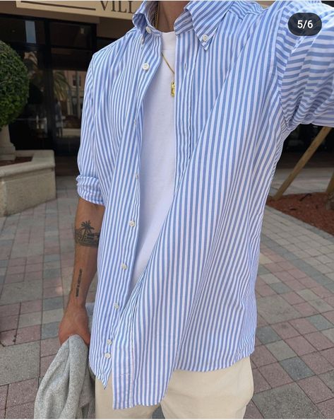 Light Blue Striped Shirt Outfit, Striped Blue Shirt Outfit, Blue Striped Shirt Outfit Men, Striped Shirt Outfit Men, Blue Shirt Outfit Men, Colorful Mens Fashion, Old Money Elegant, White Striped Shirt Outfit, Striped Shirt Outfit