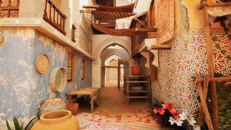 ArtStation - Moorish, Morocco, Medieval Desert, Middle Eastern House And Props Middle Eastern House, Moorish House, Moroccan Desert, Desert Morocco, Desert City, Moroccan Aesthetic, Fantasy Village, Moorish Architecture, Moorish Design