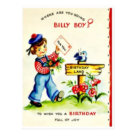 Little Billy Boy - Retro Happy Birthday Postcard Happy Birthday Billy, Boy Birthday Cards, Happy Birthday Postcard, Birthday Postcard, Billy Boy, Birthday Postcards, Birthday Cards For Boys, Birthday Card Template, Birthday Name