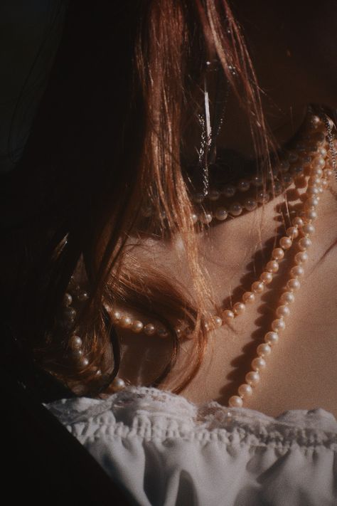 Close up of pearl necklaces, girl wearing frilly top Pear Necklace Aesthetic, Victorian Pirate Aesthetic, Pirate Love Aesthetic, Pirate Witch Aesthetic, Pirate Fairy Aesthetic, Pirate Romance Aesthetic, Sapphic Pirates, Modern Pirate Aesthetic Outfit, Girl Pirate Aesthetic