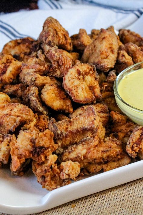 Chicken Bites With Honey Mustard Honey Mustard Chicken Bites, Chicken Bites Recipe, Fried Chicken Strips, Potato Bacon Soup, Shrimp Toast, Homemade Chicken Nuggets, Restaurant Inspired Recipes, Just A Pinch Recipes, Honey Mustard Chicken