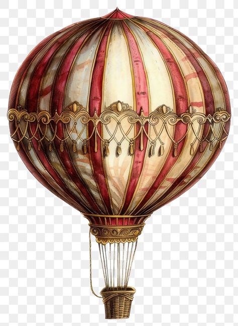 Steampunk Air Balloon, Chandelier Illustration, Hot Air Balloon Illustration, Vintage Balloons, Aesthetic Pngs, Balloon Cards, Balloon Illustration, Png Elements, Vintage Hot Air Balloon