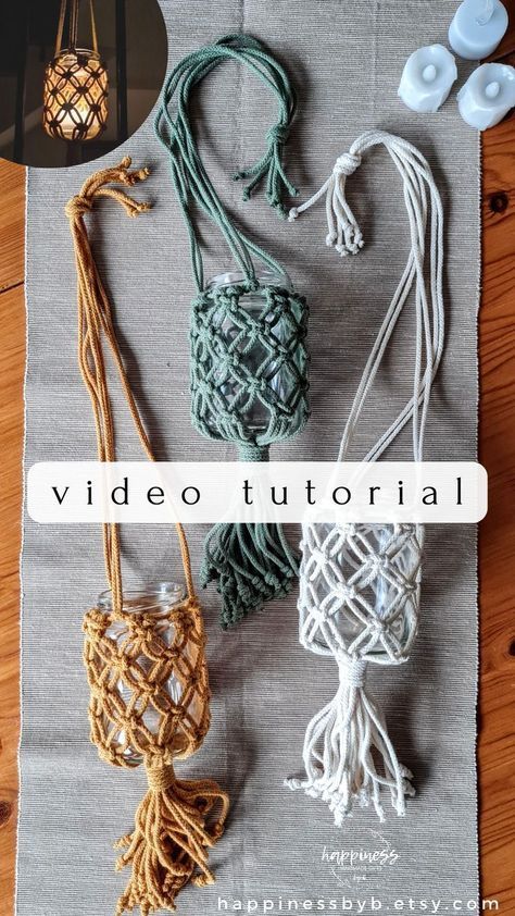 Diy Macrame Projects, Macrame Lantern, Macrame Candle Holder, Lantern Diy, Hanging Jars, Easy Macrame, Free Macrame Patterns, Macrame Plant Hanger Tutorial, Hanging Candle Holder