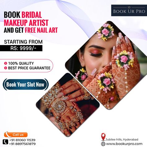 Get the best Bridal Look from Book Ur Pro. #bridalmakeup #glamlook #makeup #glowup #makeupgoals #glamourmakeup #elegantmakeup #luxurymakeup #partymakeup #makeupideas Makeup Artist Post Ideas, Perfect Wedding Makeup, Makeup Poster, Event Organizer, Saree Draping, Id Card Template, Draping Fashion, Wedding Makeup Artist, Elegant Makeup