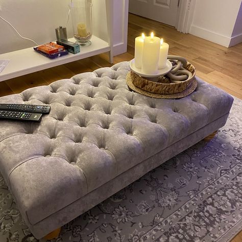 Deep Cushioned Extra Large Naples Chesterfield Footstool Coffee Table - Etsy UK Chesterfield Footstool, Handmade Bedroom Furniture, Footstool Coffee Table, Upholstered Footstool, Table Handmade, Front Rooms, Furniture Feet, Ottoman Footstool, Makeup Table