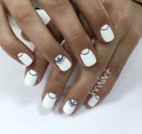 White Eye Makeup, Evil Eye Nails, Nails 2018, Eye Nails, White Nail Designs, Manicure E Pedicure, Nails Designs, Beauty Bar, Top Design