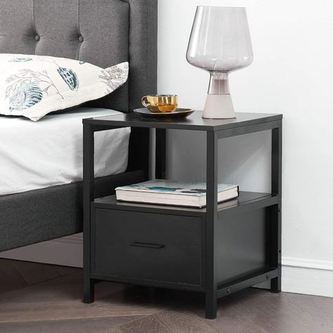 Storage In Bedroom, Nightstand Cabinet, Living Room Small Space, Modern Bed Set, Metal Nightstand, Black Bedside Table, Style Nightstand, Nightstand Set Of 2, Wooden Nightstand