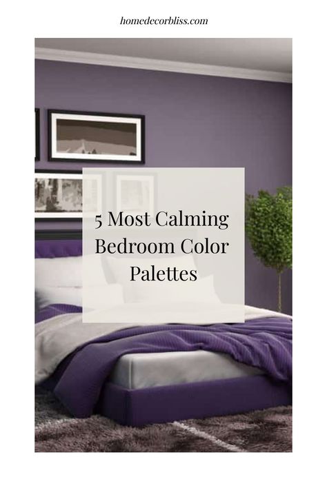 5 Most Calming Bedroom Color Palettes Soothing Purple Bedroom, Relaxing Color Palette Bedrooms, Most Relaxing Bedroom, Purple Bedrooms Ideas, Bedroom Color Combos, Bedroom Purple And Gray, Purple And Gray Bedroom Ideas, Purple And Gray Bedroom, Relaxing Bedroom Colors