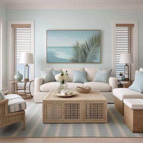 Elegant Coastal Living Room, Beach House Living Room, Beach House Interior Design, Condo Decorating, Coastal Living Rooms, Lifestyle Ideas, Beach House Interior, Coastal Living Room, Florida House