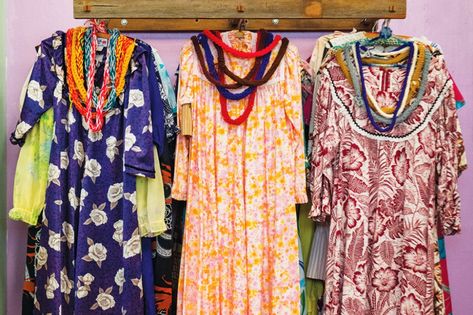 Salvation Army Thrift Store, Hawaiian Muumuu, Hawaii Magazine, The Salvation Army, Aloha Print, Muumuu Dress, Mumu Dress, Pink And Purple Flowers, Salvation Army