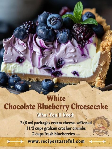 White Chocolate Blueberry Cheesecake, Chocolate Blueberry Cheesecake, Blueberry Desserts Recipes, Cheesecake Ingredients, Crumb Recipe, Chocolate Blueberry, Queso Philadelphia, White Chocolate Cheesecake, Cake Cheesecake