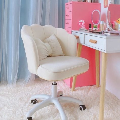 Color: White Accent Chair For Bedroom, Office Recliner, Writing Chair, Cute Computer, Chair For Bedroom, Dressing Chair, Makeup Stool, Comfortable Office Chair, Butterfly Pillow