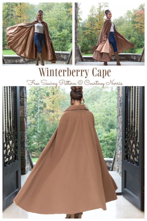 DIY Long Fabric Winterberry Cape Free Sewing Pattern Cosplay Cape Pattern, Free Cloak Sewing Pattern, Sewing Project Clothing, Plus Size Larp Costume, Free Cloak Pattern, 2022 Sewing Patterns, Long Cape Pattern, Cape Sewing Pattern Free Hooded Cloak, Cloak Sewing Pattern Free