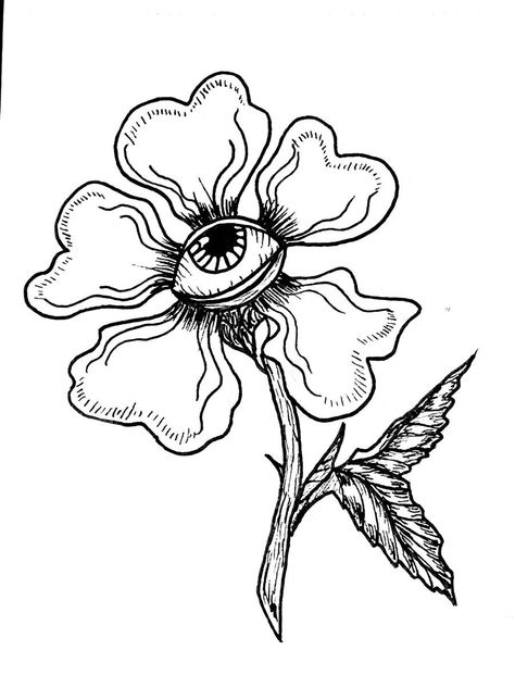 Trippy Flower Tattoo, Creepy Line Art, Trippy Eye Tattoo, Flower Eye Tattoo, Trippy Flower Art, Linework Drawing, Rose Shoulder Tattoo, Tattoo Cute, Tattoo Aesthetic