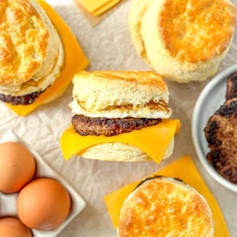 Sausage Egg and Cheese Biscuit Sandwich Sausage Egg And Cheese Sandwich, Sausage Egg Cheese Biscuit, Sausage Egg And Cheese Biscuit, Fluffy Homemade Biscuits, Sausage Egg Sandwich, Egg And Cheese Biscuit, 2 Ingredient Biscuits, Biscuit Sandwiches, Egg Biscuits