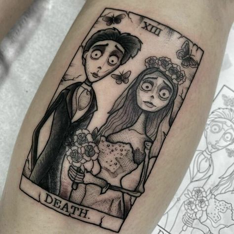 Spooky Halloween Tattoo Frases Emo, Corpse Bride Tattoo, Cute Halloween Tattoos, Coraline Tattoo, Tim Burton Tattoo, Emo Tattoos, See Tattoo, Tarot Card Tattoo, Tarot Tattoo