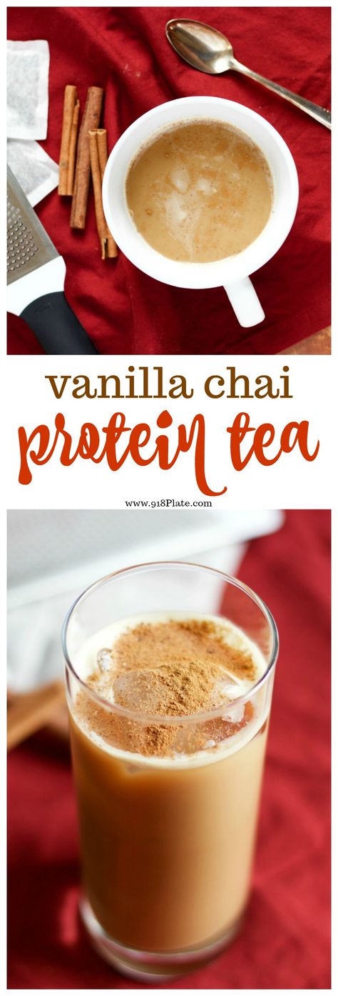 Vanilla Chai Latte Protein Tea [V, GF] - 918 Plate Protein Tea Recipes, Protein Tea Drinks, Hot Protein Drink Recipes, Warm Protein Drinks, Hot Protein Drinks, Protein Tea, Protein Latte, Best Smoothie, Power Snacks