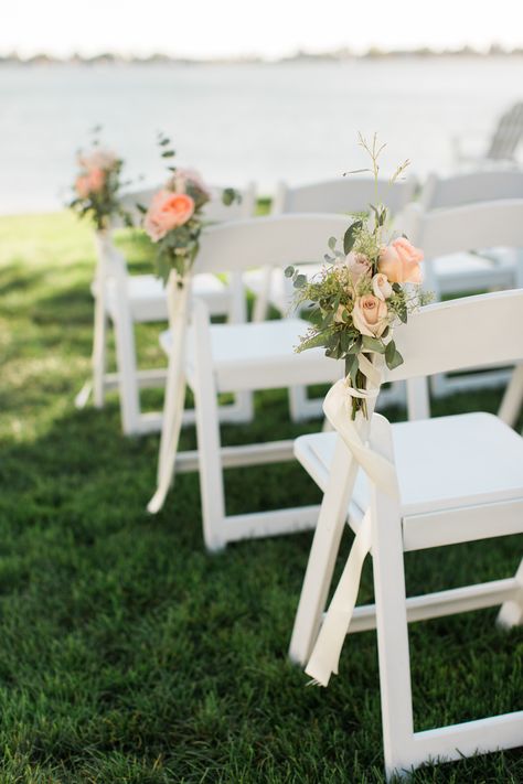 Chair Bouquet Wedding, Flowers On Ceremony Chairs, Wedding Ceremony Chair Flowers, Walkway Flowers Wedding, Wedding Chair Flower Decor, Ceremony Chair Flowers, Aisle Flowers Wedding Walkways, Chair Flowers Wedding, Ceremony Chair Decor