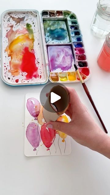 Easy Ideas For Birthday Cards, Birthday Card Watercolour Ideas, Birthday Cards Acrylic Paint, Easy Watercolour Card Ideas, Homemade Birthday Cards Watercolor, Watercolor Birthday Card Tutorial, Watercolour Cards Birthday, Watercolor Art Birthday Card, Handmade Watercolor Cards