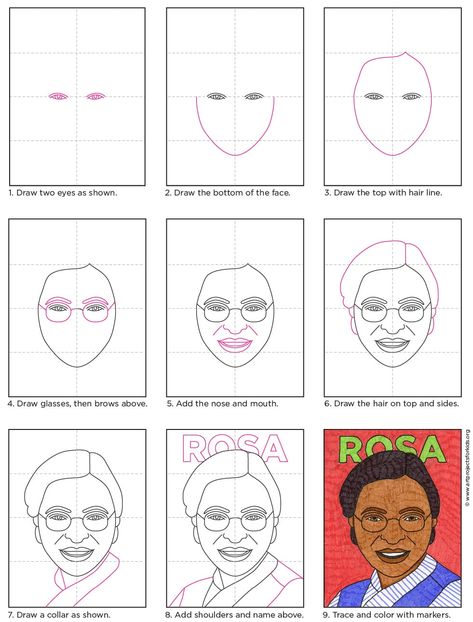 How to Draw Rosa Parks · Art Projects for Kids Rosa Parks Drawing, Parks Drawing, Jacob Lawrence Art, Horace Pippin, Directed Drawing, Artist Project, Art Projects For Kids, Rosa Parks, List Of Artists