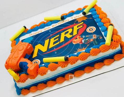 Nerf Birthday Party Ideas Cake, Nerf Cakes For Boys, Nerf Birthday Party Ideas Food, Nerf Cake Ideas, Nerf Cupcakes, Nerf Party Food, Nerf Birthday Cake, Nerf Birthday Party Ideas, Birthday Cake Beer