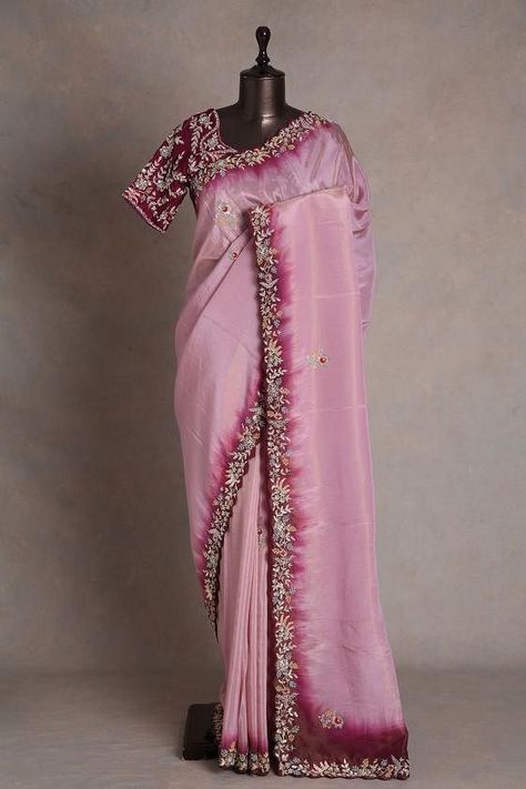 Buy Dusty Rose Pink Sequins Embroidered Tissue Saree Online | Samyakk Indian Embroidery Designs, Backless Blouse Designs, Saree Embroidery, Saree Embroidery Design, Tissue Saree, Party Sarees, Ladies Blouse Designs, Ladies Blouse, Dusty Rose Pink