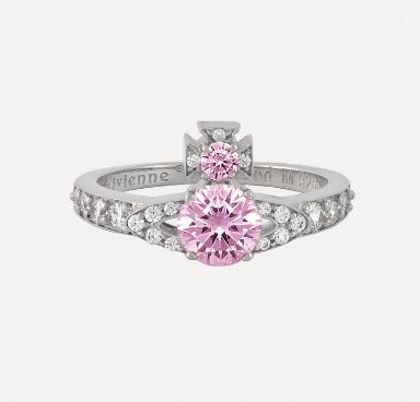 Ismene Ring In Platinum / Pink, White Cz #viviennewestwood #pink #ring #promisering #engagementring Viven Westwood Jewellery, Vivian E Westwood Necklace, Vivian Westwood Neckles, Vivian Westwood Pink Necklace, Viviane Westwood, Vivienne Westwood Pink Necklace, Brr Basket, Vivienne Westwood Ring, Vivienne Westwood Wedding