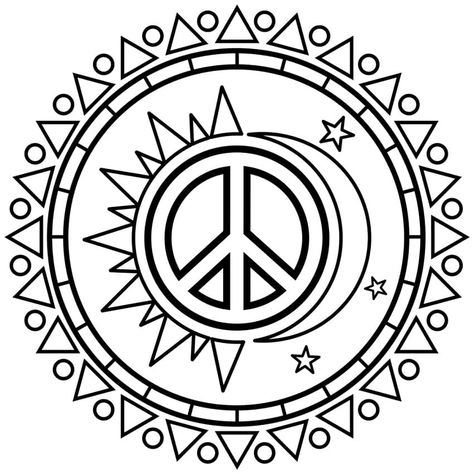 Sun And Moon Coloring Pages, Sun Moon Coloring Pages, Peace Sign Mandala Tattoo, Peace Sign Outline, Peace Sign Coloring Pages Free Printable, Love And Peace Coloring Book, Peace Sign Tattoos, Moon Coloring Pages, Peace Sign Art