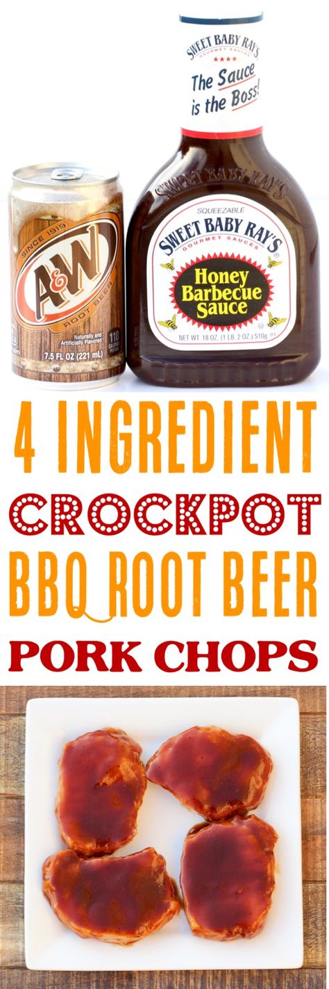 Crockpot Pork Chops Easy, Root Beer Pork, Pork Crockpot, Crockpot Foods, Dinner Pork, Easiest Dinner, Honey Barbecue Sauce, Pork Meals, Bbq Pork Chops