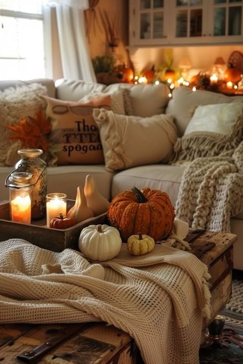 Fall Decor Ideas For Apartments, Cozy Fall Living Room, Thanksgiving Decor Ideas, Fall Apartment Decor, Autumn Living Room, Amazon List, Autumn Interior, Decorate For Fall, Cosy Autumn