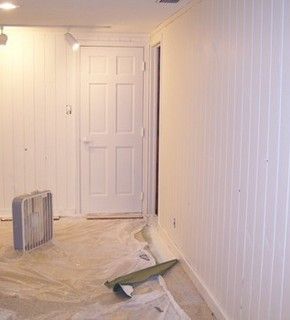 DIY: Not Knotty Pine Anymore #["Painting", "paneling", "spray", "Painting", "sprayer", "re-do", "update", "sewing", "studio", "modhomeecteacher", "DIY"] Painted Knotty Pine Walls Before After, Knotty Pine Walls Makeover, Painted Knotty Pine, Painted Knotty Pine Walls, Update Fireplace, Painted Pine Walls, Basement Paneling, Painting Paneling, Pine Paneling