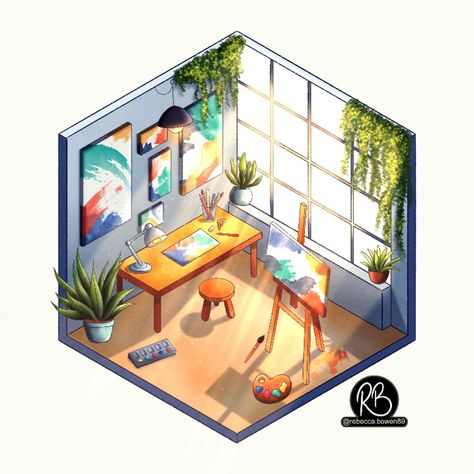 Isometric Art Studio Artwork Tutorial by @floortjesart #isometricartwork #isometricroom #isometricdesign #roomillustration #roomdrawing #isometric #artroom #artstudio #isometricart #isometricdrawing #cosydrawing #cozyisometricroom #artwithflo #procreate #procreateart #procreatedrawing #procreatepainting #procreateartwork #digitalart #digitalartwork #digitalillustration #digitaldrawing #digitalpainting #illustration #illustragram #illustragrammers #ipadartwithprocreate Room Drawing Tutorial, Isometric Room Drawing, Isometric Room Illustration, Isometric House, Artwork Tutorial, Artist Room, Isometric Room, Drawing In Procreate, Room Illustration