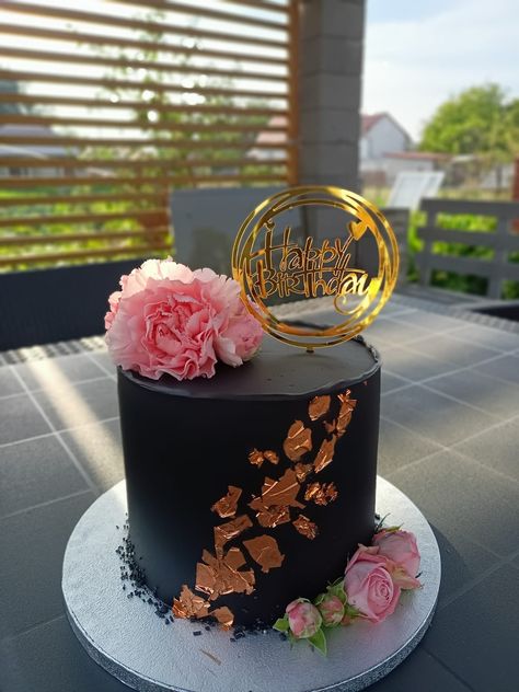 Black And Pink Cake, Black And Gold Cake, Cake Designs For Girl, Buttercream Cake Decorating, Happy Birthday Cake Images, Pink Birthday Cakes, Birthday Cakes For Women, Cakes For Women, Gold Cake