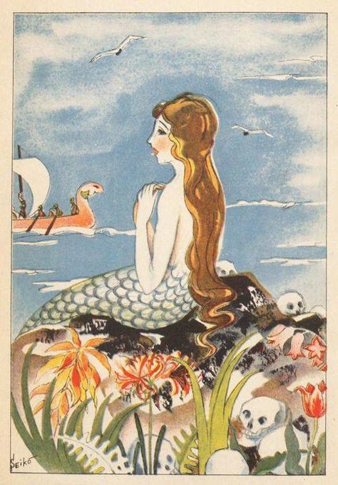 Mermaid Illustration, Siren Mermaid, Ange Demon, Mermaid Dreams, Mermaids And Mermen, Vintage Mermaid, Alphonse Mucha, Mermaid Art, Art And Illustration