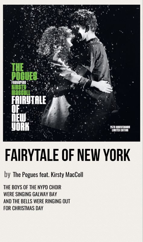 minimal poster of the song fairytale of new york by the pogues feat. kirsty maccoll Fairytale Of New York Lyrics, Song Fairytale, New York Meme, New York Song, Fairytale Of New York, Kirsty Maccoll, Xmas Songs, New York Poster, The Pogues