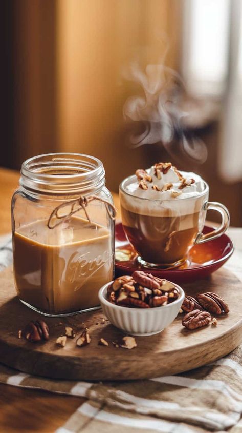 Homemade Maple Pecan Coffee Creamer - Bean Leaf Cup Homemade Coffee Creamer With Maple Syrup, Canning Coffee Creamer, Maple Coffee Creamer, Homemade Creamer, Peppermint Mocha Creamer, Hazelnut Coffee Creamer, Homemade Coffee Creamer Recipe, Mocha Creamer, Almond Creamer